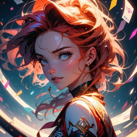 (masterpiece), best quality, a digital illustration portrait of a laughing redhead woman, perfect face, stunning, redhaired goddess, intricate motifs, artgerm and julie bell beeple, rhads and lois van baarle, artgerm and craig mullins, Edwin Landseer, digi...