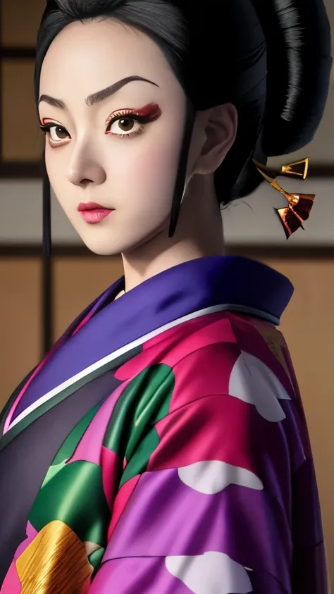 a close up of a person in a kimono outfit, kimetsu no yaiba, in jojo\'s bizarre adventure, screenshot from the anime film, jojo ...