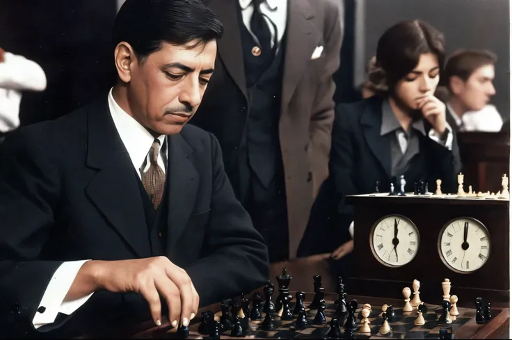 Josè Raul Capablanca playing chess, (a beautiful woman enters the tournament hall: 1.3)