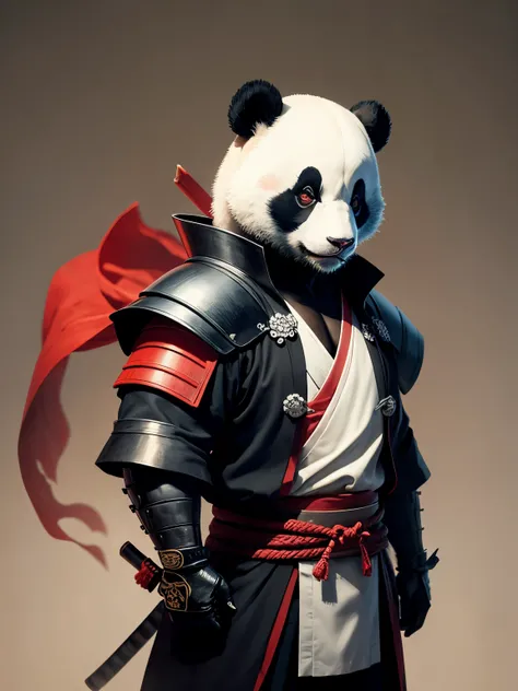 panda dressed as samurai, standing, background battlefield, stunning style