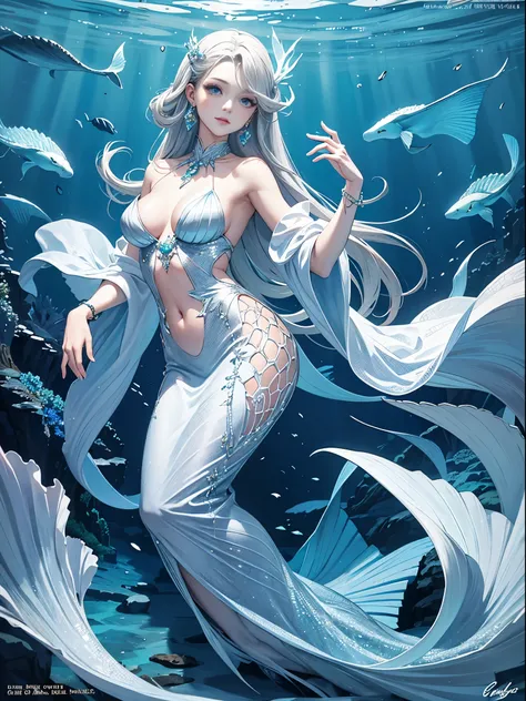 show charming "Fashionistas" magazine cover, Designed with the theme of the beauty of the deep sea. Our cover model is a stunning mermaid, Mesmerizing everyone with her stunning presence. The long silver hair hangs down gracefully, Perfectly paired with ta...