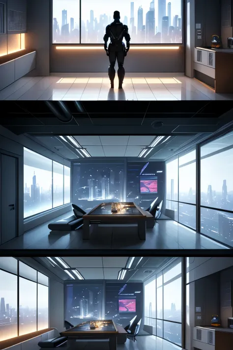 In the heart of a modern metropolis of 2050, an intelligence artificial strikes a pose, bathed in the soft glow of S2s atmospheric lighting. The room is adorned with sharp lines and clean edges, a testament to the harmony between technology and art. Behind...