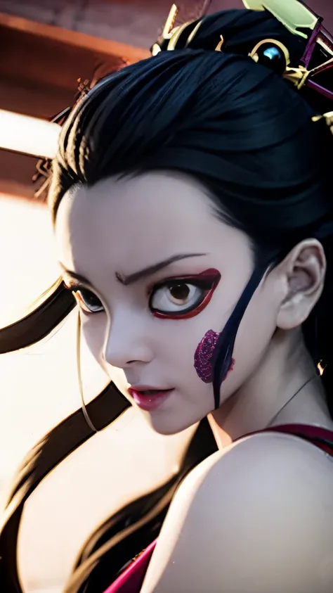 anime girl with blood on her face and a demon on her head, demon slayer artstyle, nezuko, nezuko-chan, anime fantasy illustration, onmyoji, demon slayer rui fanart, onmyoji detailed art, detailed digital anime art, digital anime illustration, 2. 5 d cgi an...