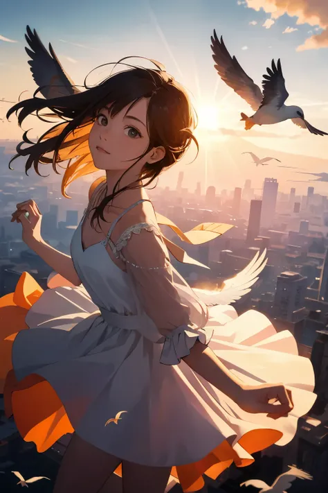 masterpiece, top quality, hyper-realistic, aerial perspective,
a girl in the sky, solo, weightless, ethereal, flowing dress,
clouds, sunrays, pastel colors, dreamlike, surreal,
winged, halos, celestial, angels, pink cheeks, gentle expression.

--s2 masterp...