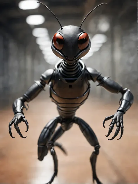 Dynamic frame, humanoid (anthropomorphic) fencing ant, humanoidный муравей в фехтовальном зале, humanoidный муравей в стойке фехтования, photorealistic, High quality, high detail, сосредоточьтесь на лице humanoidного муравья, focus in the center of the fra...