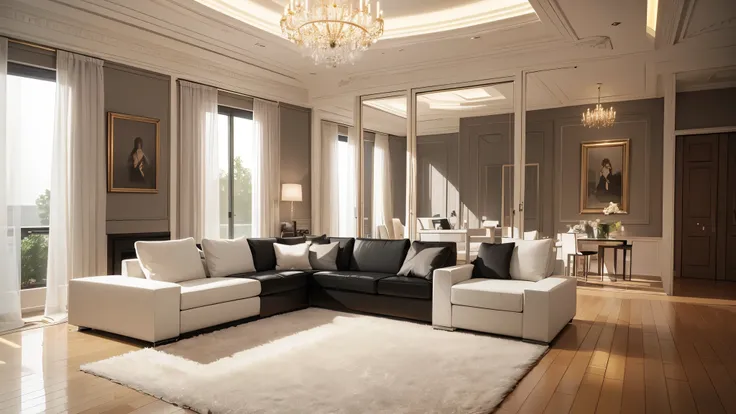 You are a famous interior designer、You have been asked to create a 3D image of a modern large room. Create a harmonious environment with modern and minimalist furniture. Including garden interior.