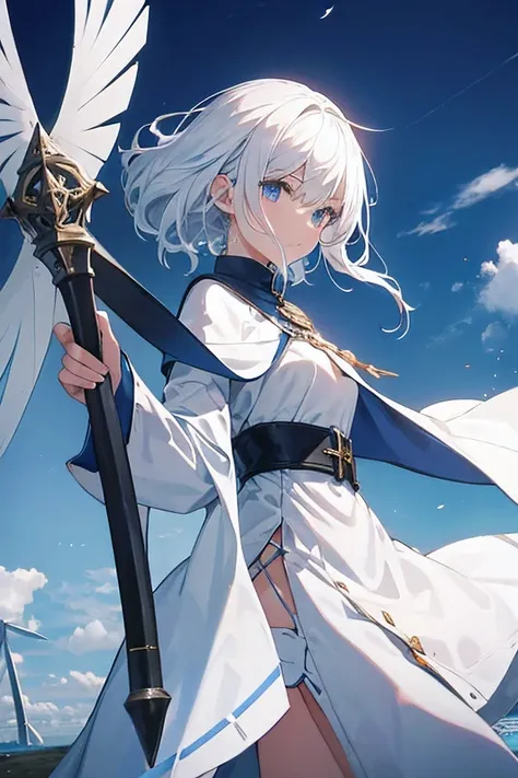 Mages, Use wind power, Mace, white outfit, white hair