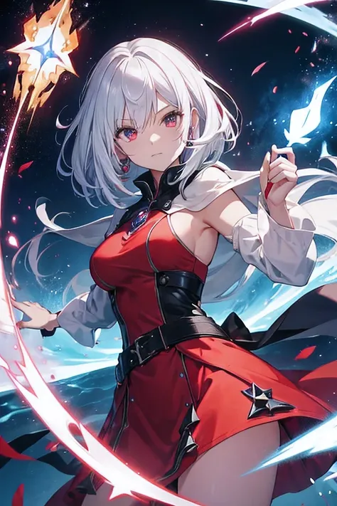 Mages, Use electrical power, Mace, red dress, white hair