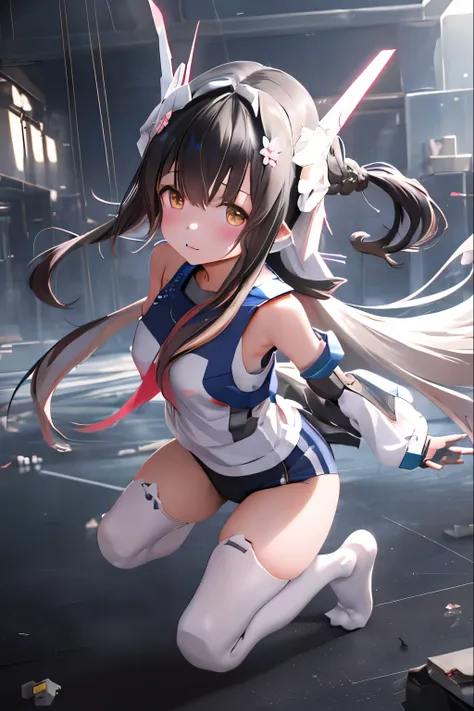 (highest quality)), ((masterpiece)), (very detailed: 1.3), 3d,  {(1 young girl)}, (wear navy buruma and white gym uniform with c...