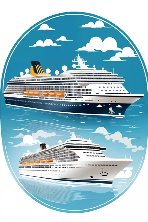 ((best quality)), ((masterpiece)), (detailed), 1 Cruise ship, ((vector)), white background, simple, outline, logo, ((mono color)), circle, front view