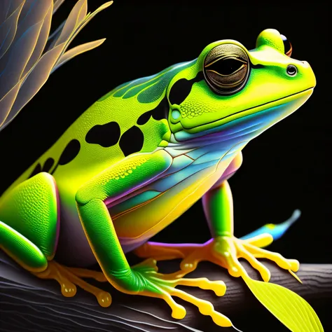 intricate and colorful, (digital painting:1.2) yellow tree frog, bright neon skin, wet, portrait, concept art, octane render, trending on artstation, neon-noir background, iolibt, vfx, Blender and Photoshop, octane render, excellent composition, cinematic ...