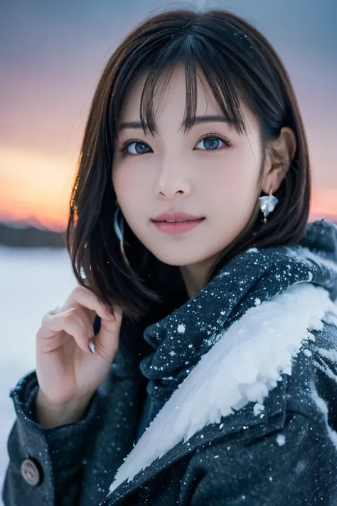 1 girl, (winter clothes:1.2), beautiful japanese actress, 
photogenic, yukihime, long eyelashes, snowflake earrings,
(raw photo,...