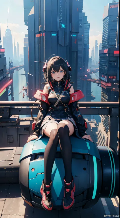 anime girl sitting on a futuristic vehicle with a futuristic city in the background, cushart krenz key art feminine, digital cyberpunk anime art, trending on artstation pixiv, from arknights, anime cyberpunk art, anime style 4 k, digital cyberpunk - anime ...