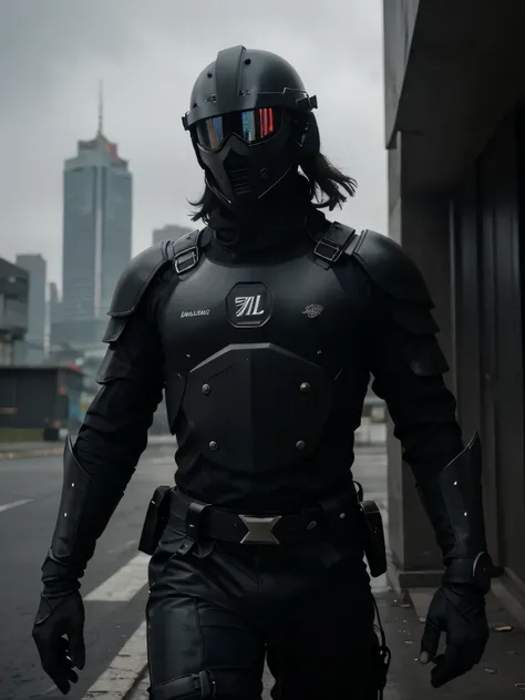 hyperrealistic dark photoshot of indonesia ((police)), mask, helmet, carbon black glasses, M16, bluster, posing, agressive view, acsonometric direction, futuristic architecture, wet jakarta city background, overdetailed texture, hdr+, 8k, QHD, backlighting...