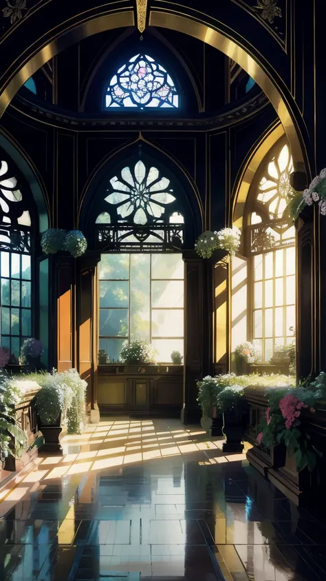 Solarpunk Dreamscape: The Royal Botanical Sanctuary | Step into a breathtaking botanical bedroom, reminiscent of the opulent Versailles, transported into a solarpunk world. The focal point of the room is a majestic, giant French historical window, adorned ...