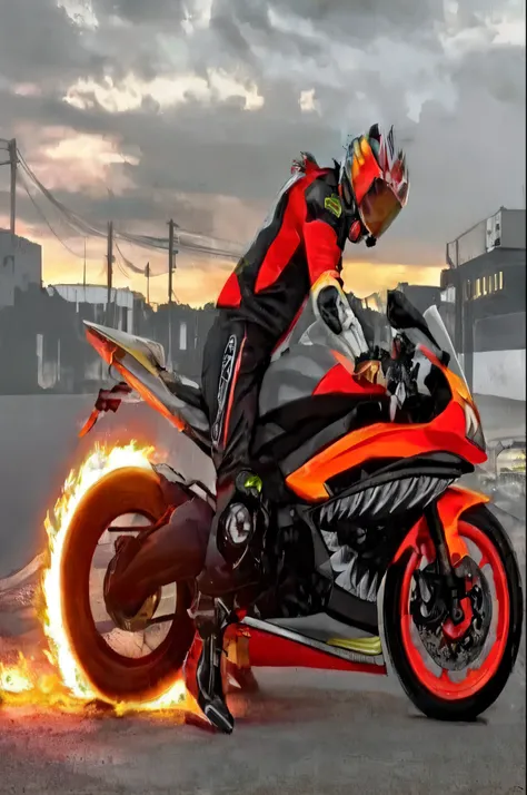 arafed man on a motorcycle with a fire wheel, on fire, fire!! full body, ghost rider, intense flames, firerstorm, cyberpunk flame suit, motorbiker, motorcycle, firey, motorcycles, ❤🔥🍄🌪, flames everywhere, fire reak real life, lots of flames, fire behind hi...