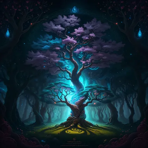 Create a picture of a Mythological Tree of Knowledge, mixing artistic elements that capture the essence of ancient myths. Imagine roots that intertwine like snakes, incorporando os fios serpentinos da mitologia. O porta malas, adornado com motivos que lemb...