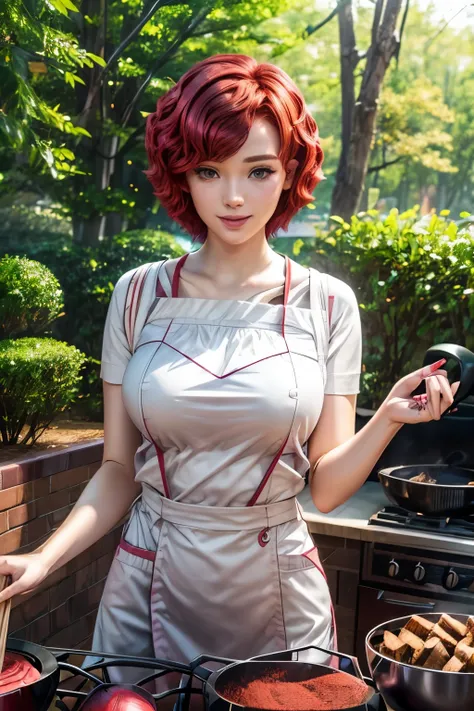 chris、25 years old、Redhead (shortcuts:1.9)、beautiful woman, cooking outdoor