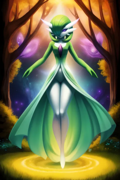 Gardevoir,empty eyes,spiral eyes,enchanted,entranced,hypnotized,seductive eyes,epic fantasy artwork,ethereal,mesmerizing,glamorous,romantic,powerful aura,goddess-like presence,flowing gown,dreamlike scene,vibrant colors,magical atmosphere,ethereal beauty,m...