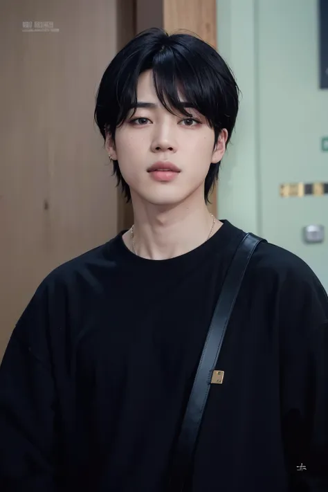 arafed asian man with black hair and black shirt, jung jaehyun, kim doyoung, jimin\the full lips, jimin, park jimin, yoongi de c...