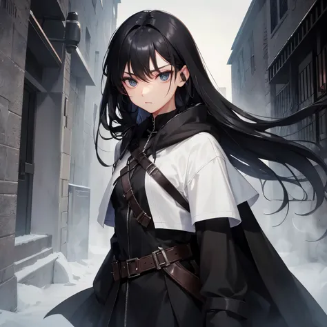 gender unknown　neutral　black cloak　black hair　long hair　black eye　warrior