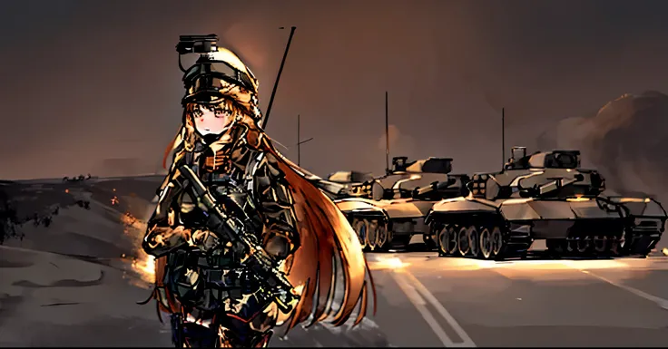 anime girl wearing military uniform standing in front, mechanized soldier girl, infantry girl, girls frontline style, soldier gi...