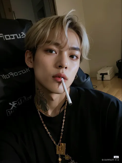 kim taehyung with a cigarette in his mouth and a chain around his neck, kim taehyung, inspirado em taehyung do bts, pintar ulzza...