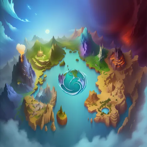 um close de um mapa de desenho animado de um mundo de fantasia, Battlefield magic background, fundo da arena de pedra de odin, Arte de jogos para celular, arte de fundowork, conceito de mundo de fantasia, light kingdom backdrop, magical fantasy 2 d concept...