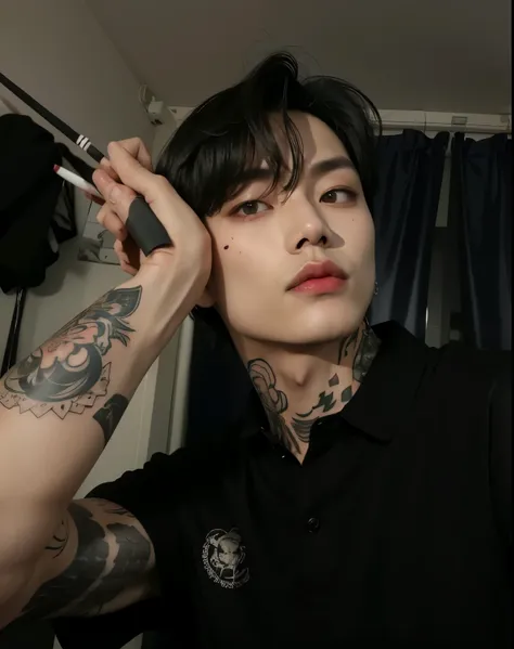 sharp man with a tattoo on his arm holding a cigarette, korean demon, homem sul-coreano, pintar ulzzang, inspirado em kim taehyu...