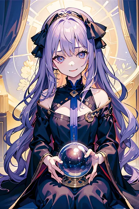 (masterpiece, highest quality, highest quality, official art, beautiful and aesthetic:1.2), (1 girl:1.3), wavy long hair, light purple hair, very detailed, portrait, looking at the viewer, alone, (whole body:0.6), detailed background, close, shining eyes, ...