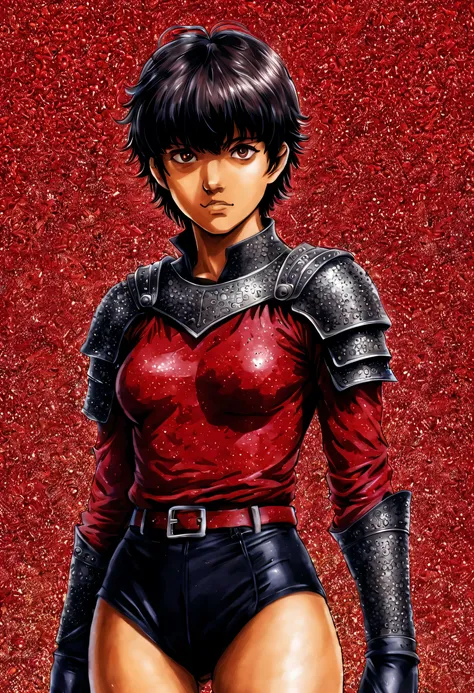 kentaro miurafull body Manga art of Casca from Berserk, brown skin, short hair, 8k, pointillism, by kentaro miura