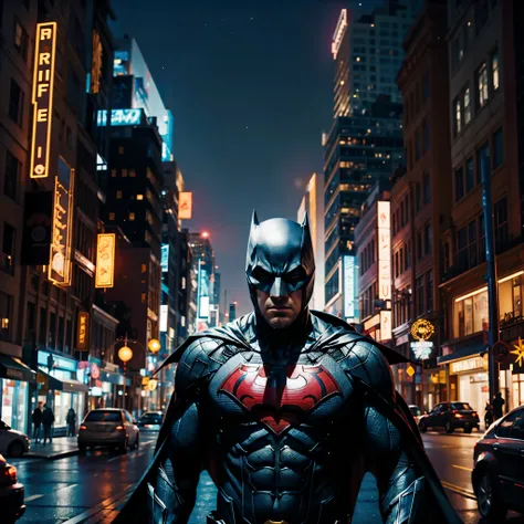 batfleck ben-affleck batman in the rain on a city street at night, from movie batman, film still of batman, in batman movie stil...