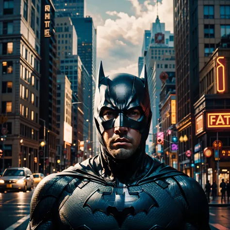 batfleck ben-affleck batman in the rain on a city street at night, from movie batman, film still of batman, in batman movie stil...