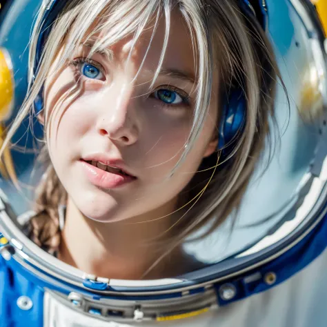 (A better quality masterpiece in close-up:1.5)0.9], (space and astronaut:1.2) (messy silver hair:1.1) (yellow eyes with heterochromia and blue eyes:1.2) (space helmet:1.0) (colored stars in the eyes:1.0) (radiant light:1.1) (big lips:0.9)