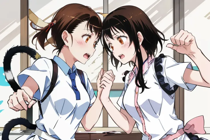 kisaki onodera, conquer, 2 girls only,(((her clone))),nsfw,sexual conflict,fight,((((cat fight)))),((anger)),(look at each other...