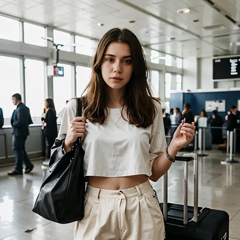 emma helmi with luggage at the airport