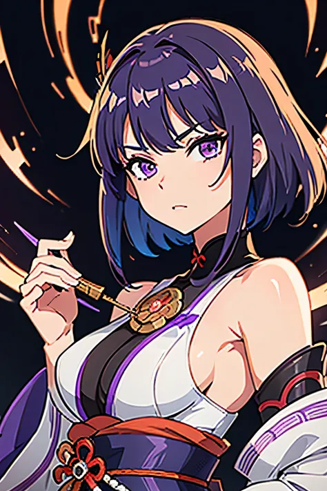 anime girl with purple hair and purple eyes, Shogun genshin impact, Raiden Shogun game genshin impact,