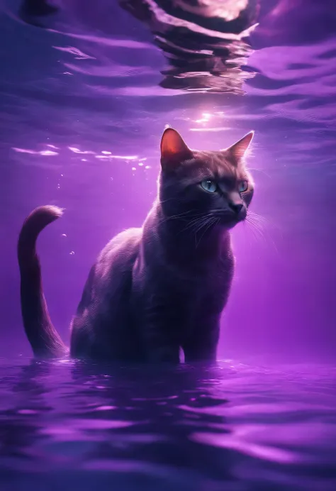 underwater, Sea, purple, pink, Cat, Cat swimming, (shape: 1.0), great composition, realistic lighting, HD details, masterpiece, highest quality, (8k wallpaper that integrates high-definition CG)