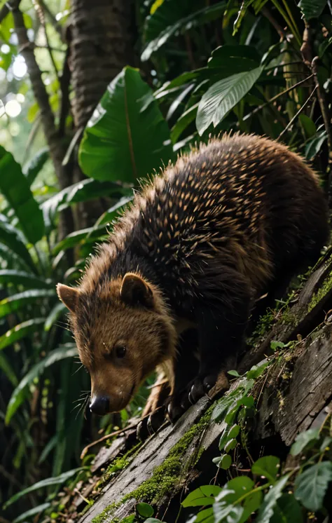 porcupine, high quality in jungle, 4k, hdr, realistic, animal