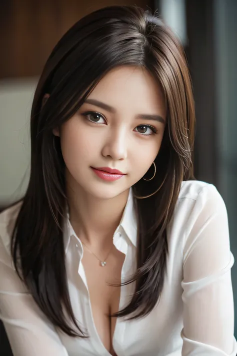 table top, highest quality, realistic, Super detailed, finely, High resolution, 8k wallpaper, 1 beautiful woman,, light brown messy hair, wearing a business suit, sharp focus, perfect dynamic composition, beautiful and detailed eyes, thin hair, Detailed re...