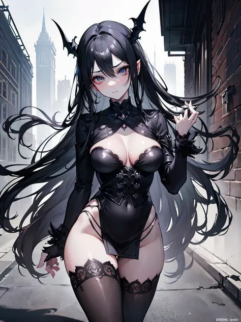 ((intricate details)),dark fantasy (/style/), gloomy atmoshere, (beautiful succubus girl, long hair), (sexy black lace outfit), (horny expression) , muted colors, sharp focus, cinematic, (walking pose, dynamic pose), trending on artstation, (majestic oil p...