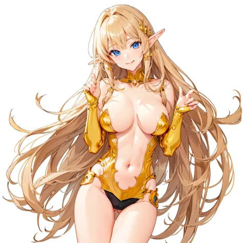 masterpiece、highest quality、very detailed、High resolution、１６ｋ、I can see your nipples、Teetoob proportions、goblinの女の子、Golden armor has a shine、extremely transparent skirts、black panties、very white skin、beautiful fingers、Anime girl with very big breasts posin...