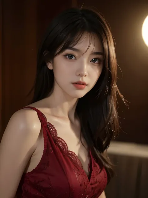 tmasterpiece， Best Picture Quality， high high quality， Sweet woman， chineseidol， Popular Korean makeup， A detailed， Swollen eyes， Detailed eyes， Detailed skins， Beautiful skins， 超A high resolution， （Realistis： 1.4）， is very beautiful， Slightly younger face...