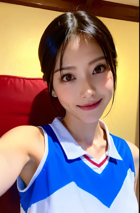 (highest quality, 4K, masterpiece: 1.3), beauty, 1 girl, (chest, attractive body: 1.2), short and medium hair, Full body soaked, super detail face, detail lip, eye for detail, double eyelid, volleyball uniform, japanese model, Split Shot, Bedroom, lying in...