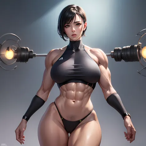 Fallout 4 Pipper, (((accurate anatomy))), ((wide hips)), (((Huge breasts))), ((long legs)), ((Female Bodybuilder)), Intircade, Sharp Focus, Artstation, Concept Art, Hyperrealism, Realistic Lighting, Highly Detailed, 8k, Iridescent Accents, Ultra Detailed, ...