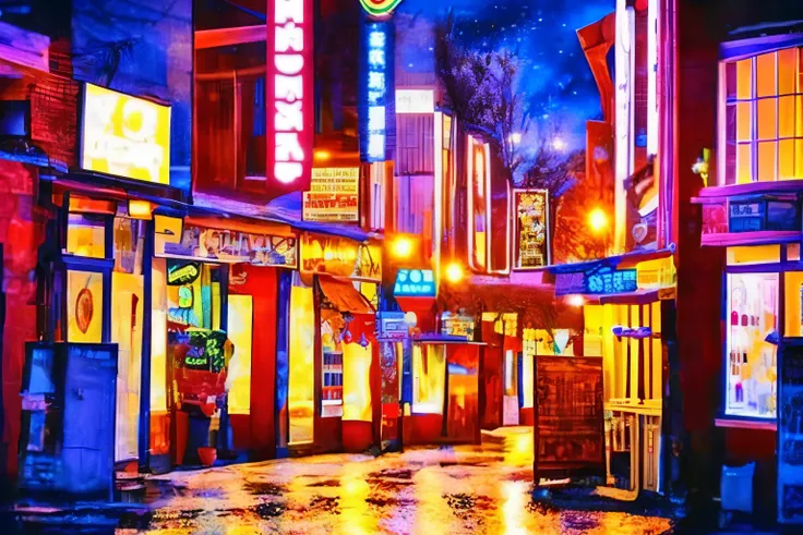 (red light district), night, outdoors, neon light signs, (anime), (hentai),