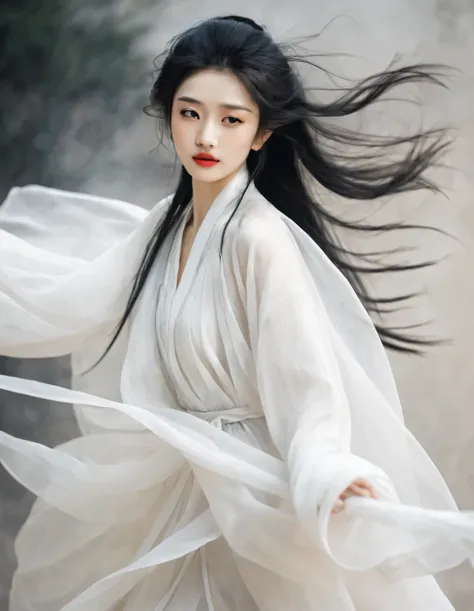 （character idea），（Half-length close-up），（Sad handsome chinese dancer dancing），（Wear modern and fashionable white gauze clothing），（Pan An’s skin is fair and flawless），The bridge of his nose is high and straight，（Very long, long, long, Messy shawl hair：1.1），...