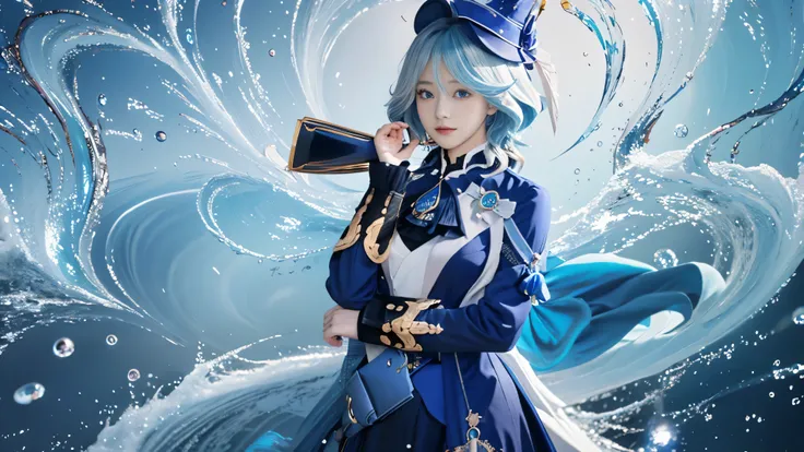 anime girl in blue dress with a blue hat and a blue dress, splash art anime loli, lunar themed attire, cushart krenz key art feminine, trending on artstation pixiv, beautiful celestial mage, keqing from genshin impact, crystalline skin, wallpaper anime blu...