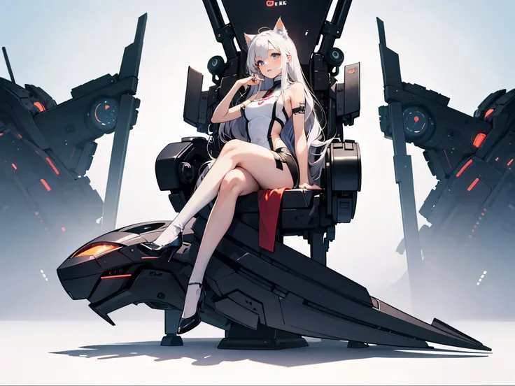 a cute girl，perfect face ，Futuristic style royal tights（Show off your figure） Sci-fi graceful figure，Perfect body proportions, cat ears, detailed facial description, peerless appearance, slim sitting posture