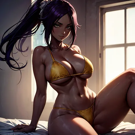 (masterpiece), best quality, expressive eyes, perfect face, yoruichi shihon from bleach in sexy bikini 30 year old women seducti...